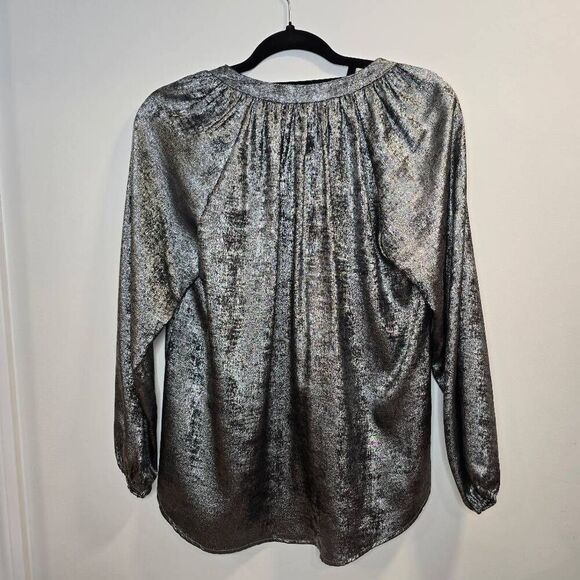 Xirena Farrah Top Women's XS Metallic Silver Gray Long Sleeve 100% Polyester Blo - Picture 6 of 6